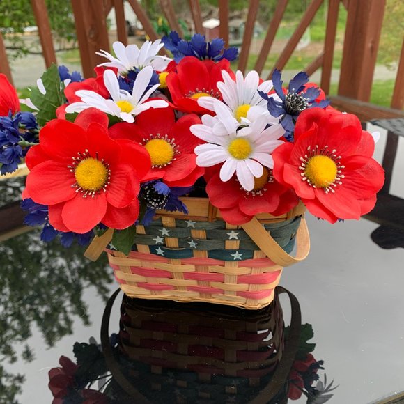 4th of July, 2 Patriotic Wicker Baskets -One Rectangle, One Oval - Stars/Stripes - Picture 9 of 9